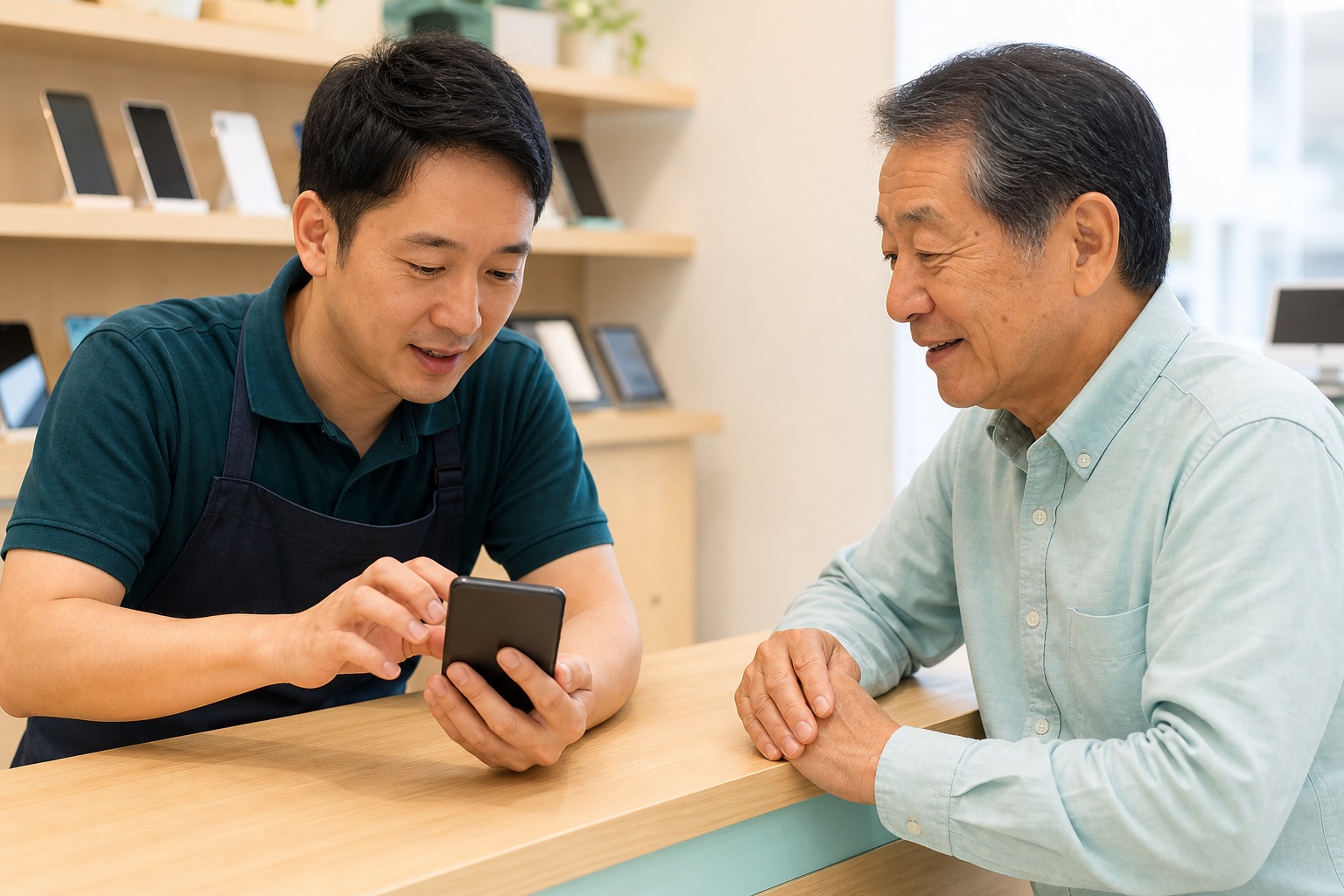 苫小牧でスマホ相談に対応するTOUMEI BASEスタッフ